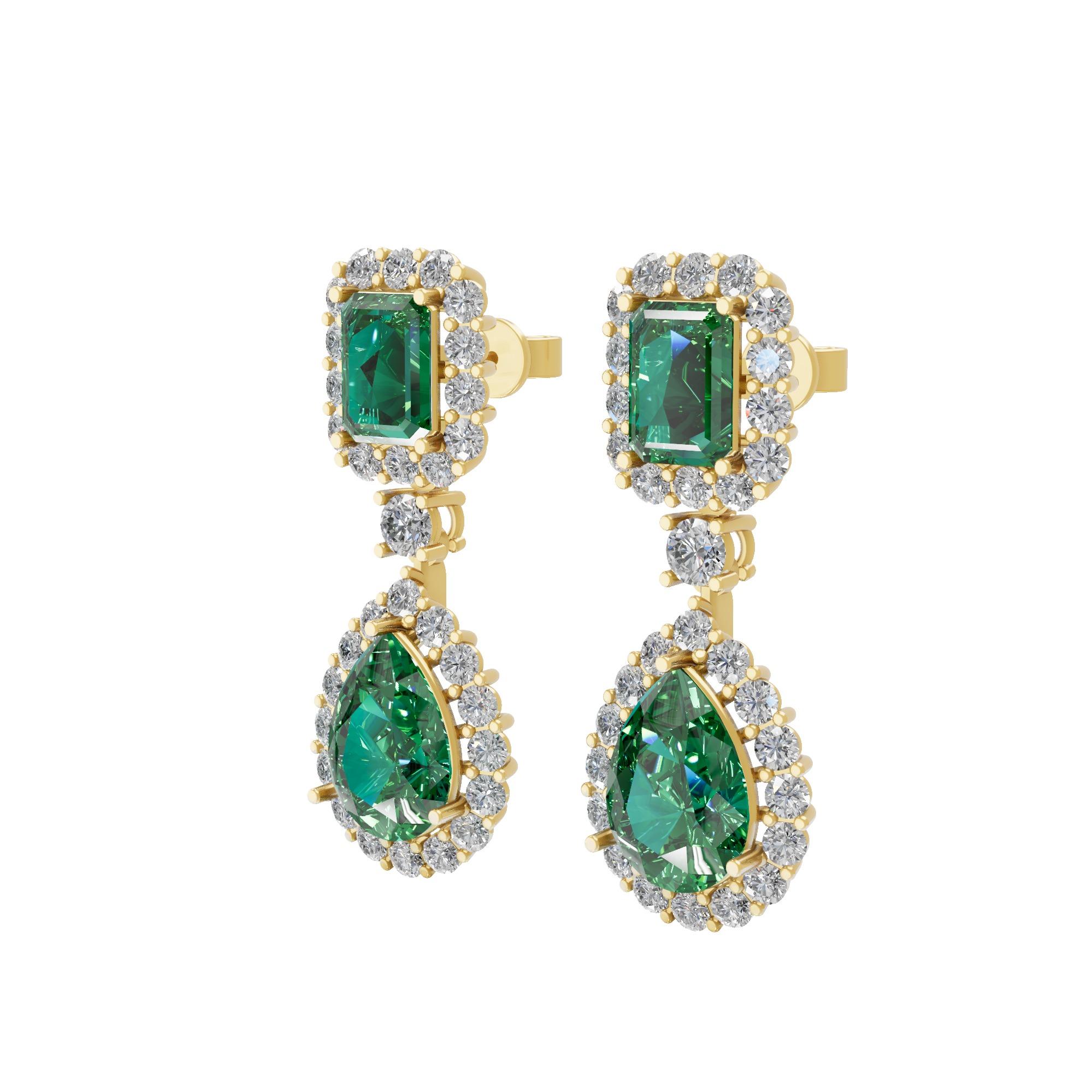 6,19 Karat sambischer Smaragd 1,99 Karat SI/H Diamant Ohrringe 18k Gelbgold (Moderne) im Angebot