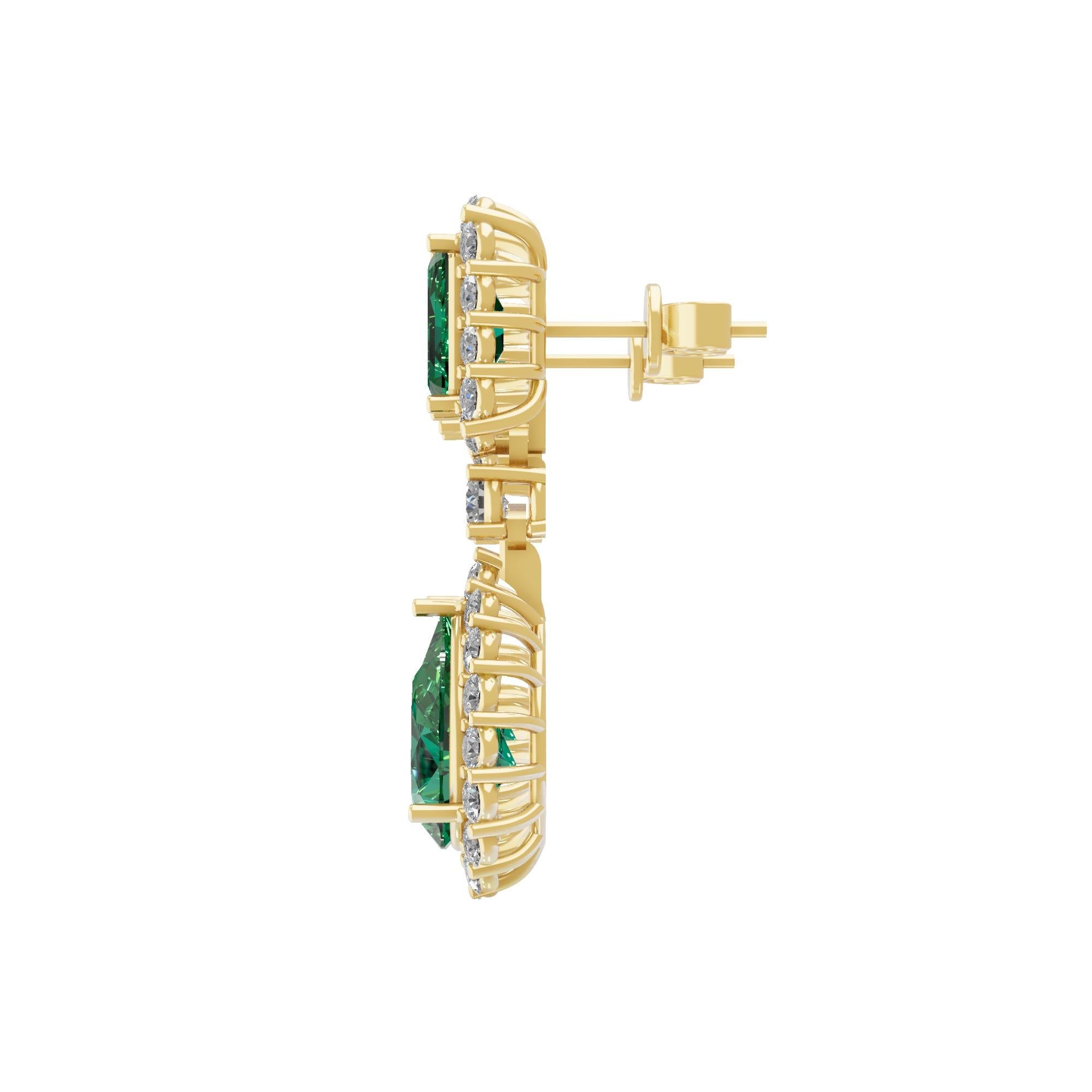 6,19 Karat sambischer Smaragd 1,99 Karat SI/H Diamant Ohrringe 18k Gelbgold (Tropfenschliff) im Angebot