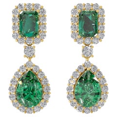 6,19 Karat sambischer Smaragd 1,99 Karat SI/H Diamant Ohrringe 18k Gelbgold