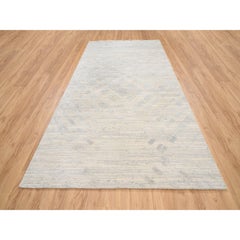 6'1"x11'10" Ivory Undyed Natural Wool Hand Knotted Modern Design Runner Rug