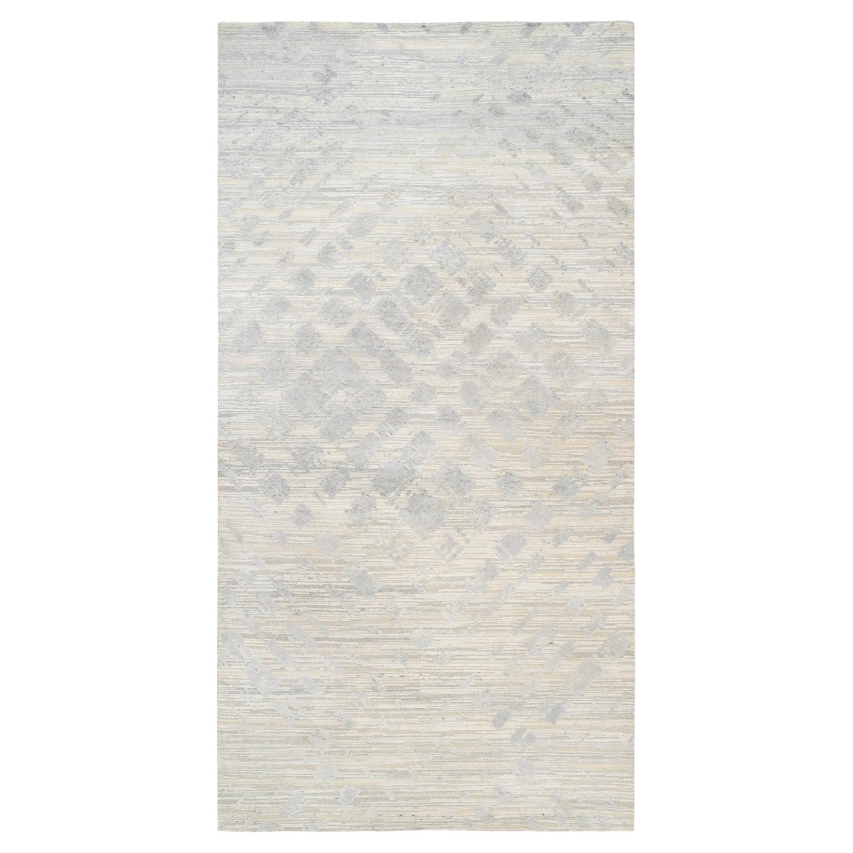 6'1"x11'10" Ivory Undyed Natural Wool Hand Knotted Modern Design Runner Rug For Sale