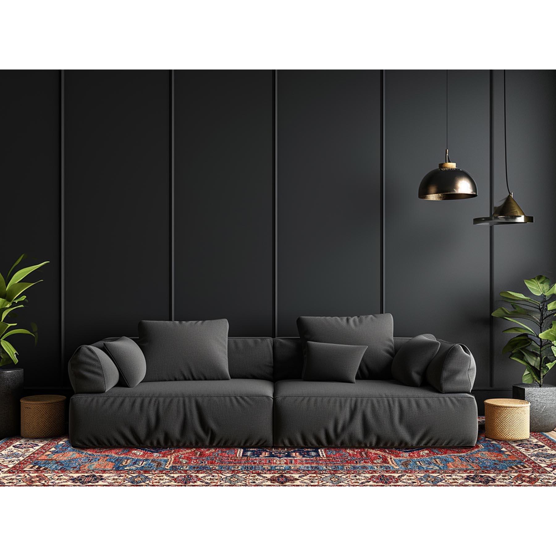 Bayern Blau, Aryana Grade, Serapi Heriz mit geometrischem Medaillon Design, Pflanzenfarben, Hochgebirgswolle, handgeknüpft, weicher Flor, dicht gewebt, Galerieformat, breiter Läufer, Orientteppich
Primäre MATERIALIEN: Wolle
Latex: Kein Flor 
Höhe: