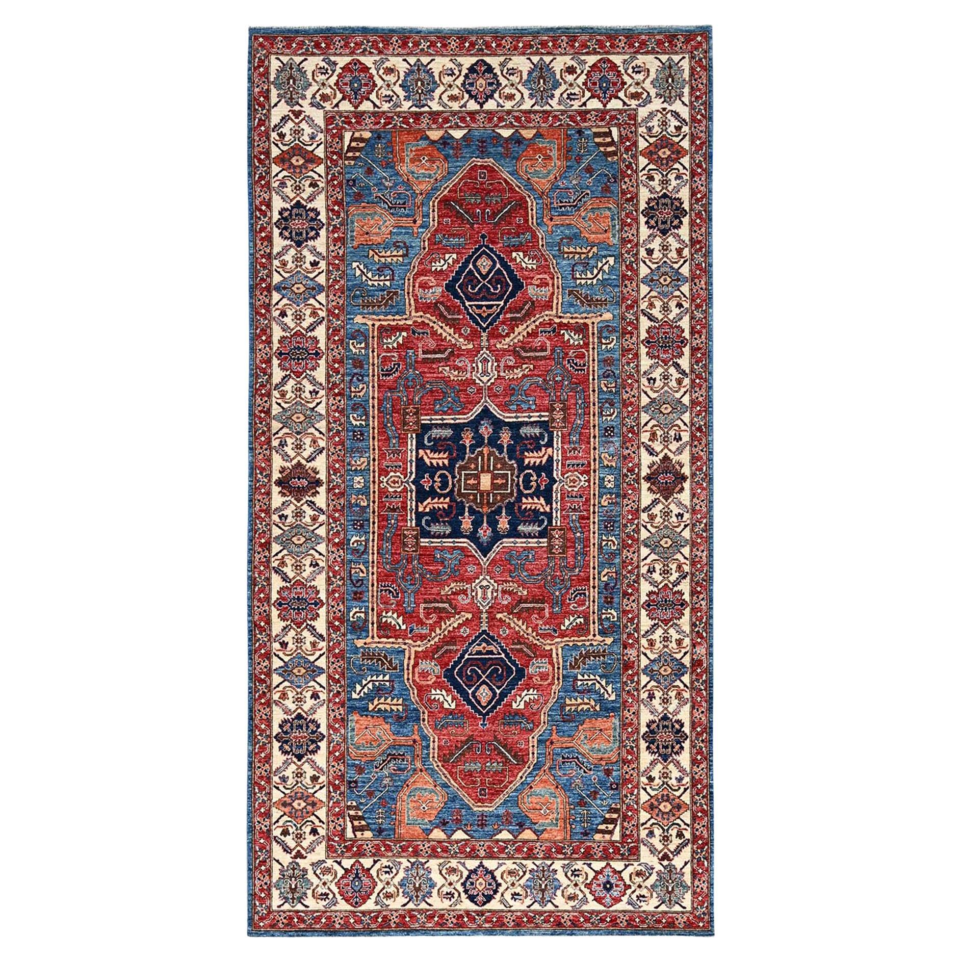 6'1"x11'7" Bayern Blauer Aryana Grade Serapi Heriz Handgeknüpfter Woll-Läufer