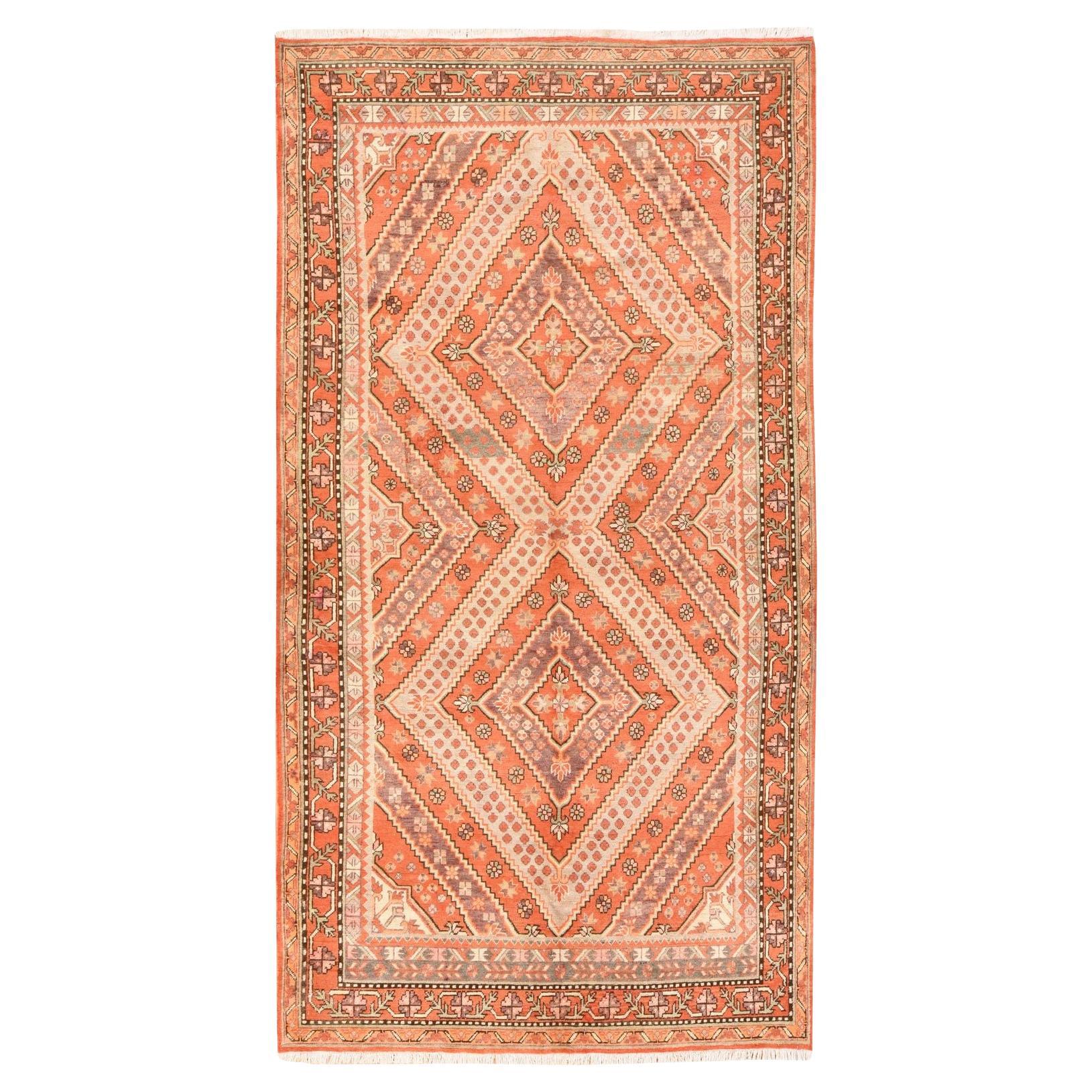6
1"x11
9" Orange Vintage Khotan Pure Wool Hand Knotted XL Runner Oriental Rug