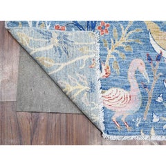 6'1"x12' Blue Peshawar Hand Knotted Birds of Paradise Design All Wool Runner Rug