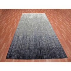 6'1"x12'1" Gray, Pure Wool Hand Knotted, Modern Ombre Design Wide Runner Rug