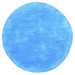 6'1"x6'1" Baby Blue Overdyed Stripe Design with Wool Hand Knotted Round Rug