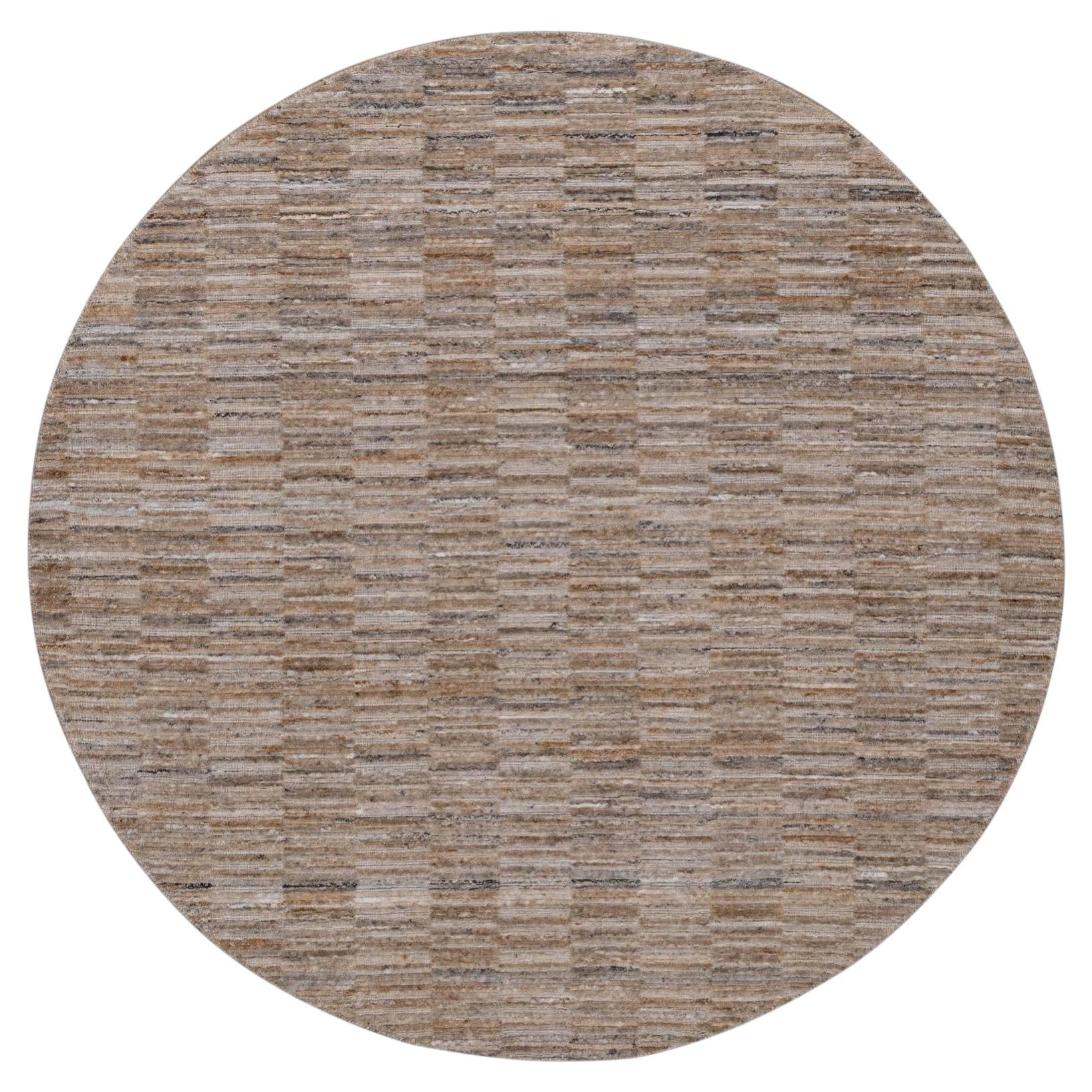 6'1"x6'1" Beaver Brown Polyester Modern Grid Pattern Hand Loomed Round Rug