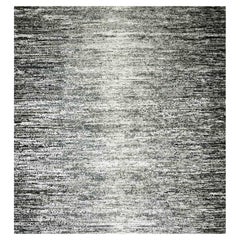 Tappeto orientale quadrato 6'1 "x6'1" nero in lana e seta annodato a mano con design a striature