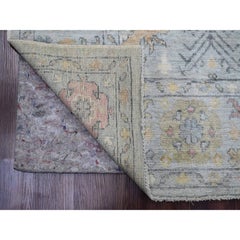6'1"x6'1" Gray 100% Wool Afghan Angora Oushak Leaf Design Hand Knotted Rug