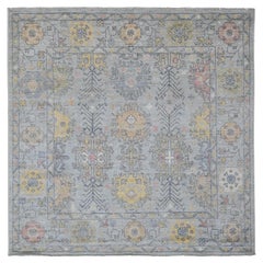 6
1"x6
1" Gray 100% Wool Afghan Angora Oushak Leaf Design Hand Knotted Rug