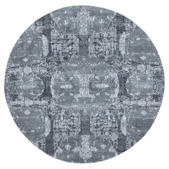 6'1"x6'1" Gray Wool & Pure Silk Jewellery Design Hand Knotted Round Oriental Rug