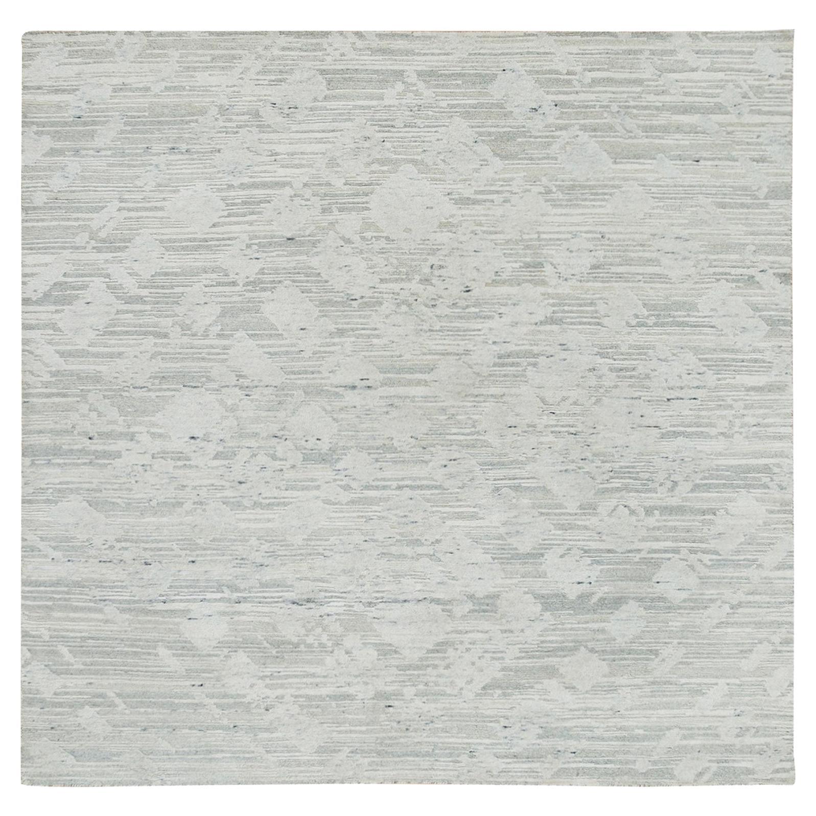 6'1"x6'1" Ivory and Light Grey Hand KnottedHand Spun Square Oriental Rug For Sale