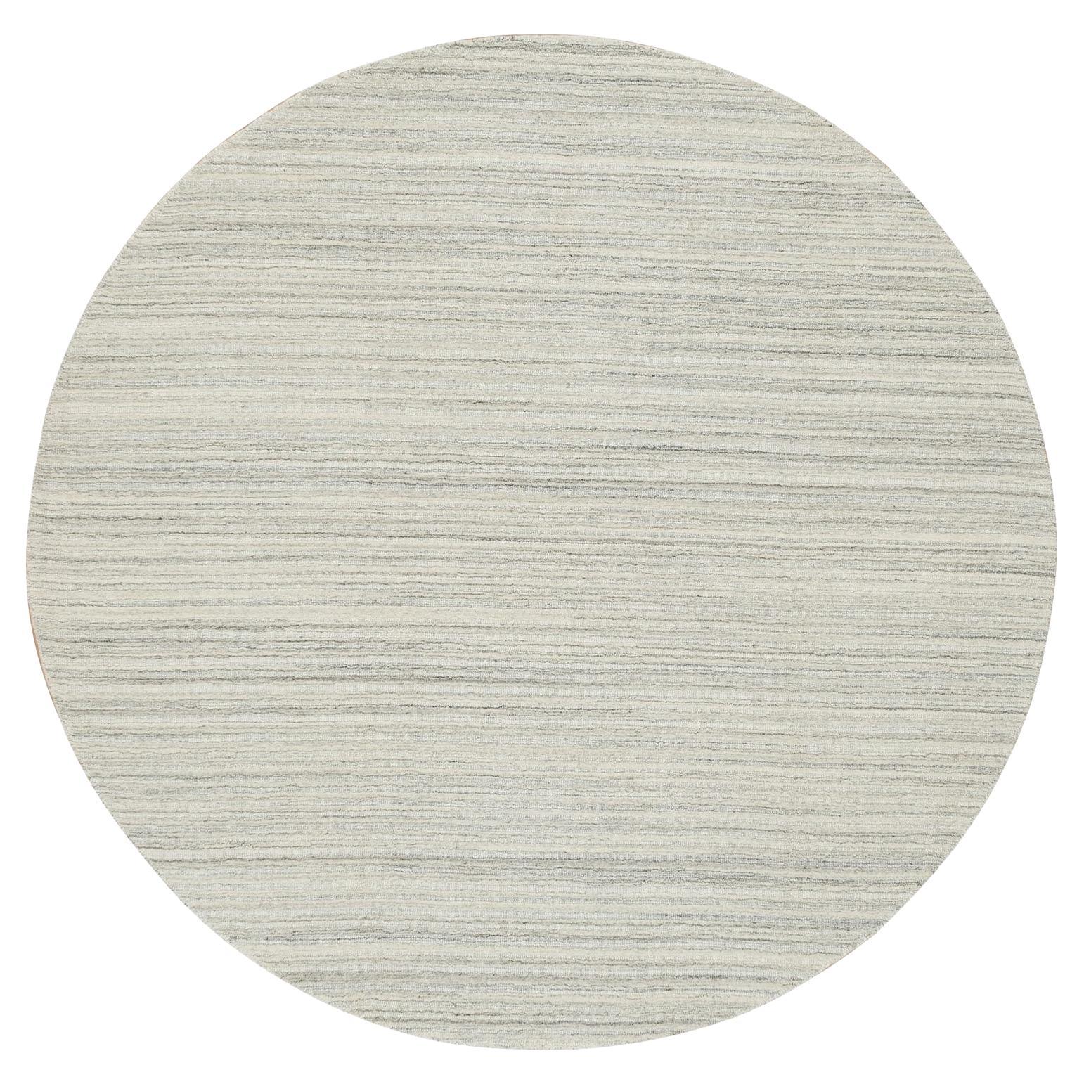 6
1"x6
1" Ivory, Hand Loomed, Undyed Natural Wool Modern Design Round Rug For Sale