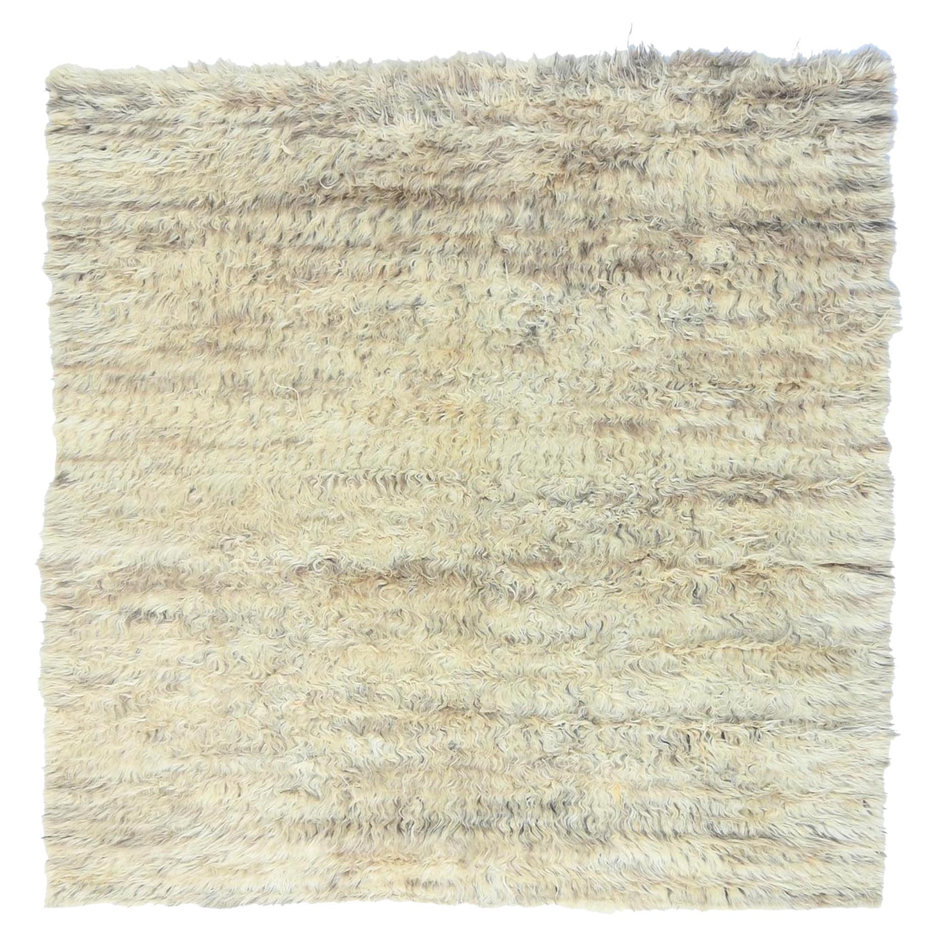 6
1 "x6
1" Ivoire Maroc Berbère Laine Organique Noué à la Main Tapis Carré