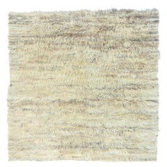 6'1"x6'1" Ivory Moroccan Berber Organic Wool Hand Knotted Square Rug