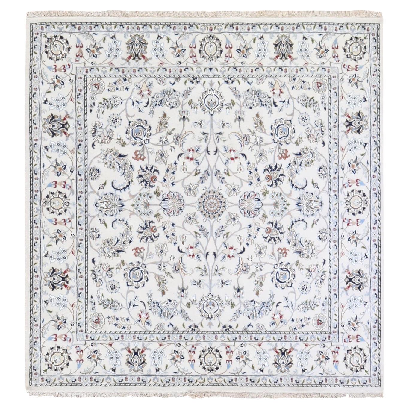 6
1"x6
1" Ivory Wool 250 KPSI All Over Design Nain Hand Knotted Oriental Rug