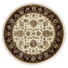 6'1"x6'1" Ivory, Wool and Silk, Hand Knotted, Rajasthan, Round Rug