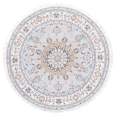 6'1 "x6'1" Laine ronde bleu clair 250 KPSI Nain Tapis noué à la main à motifs de médaillons