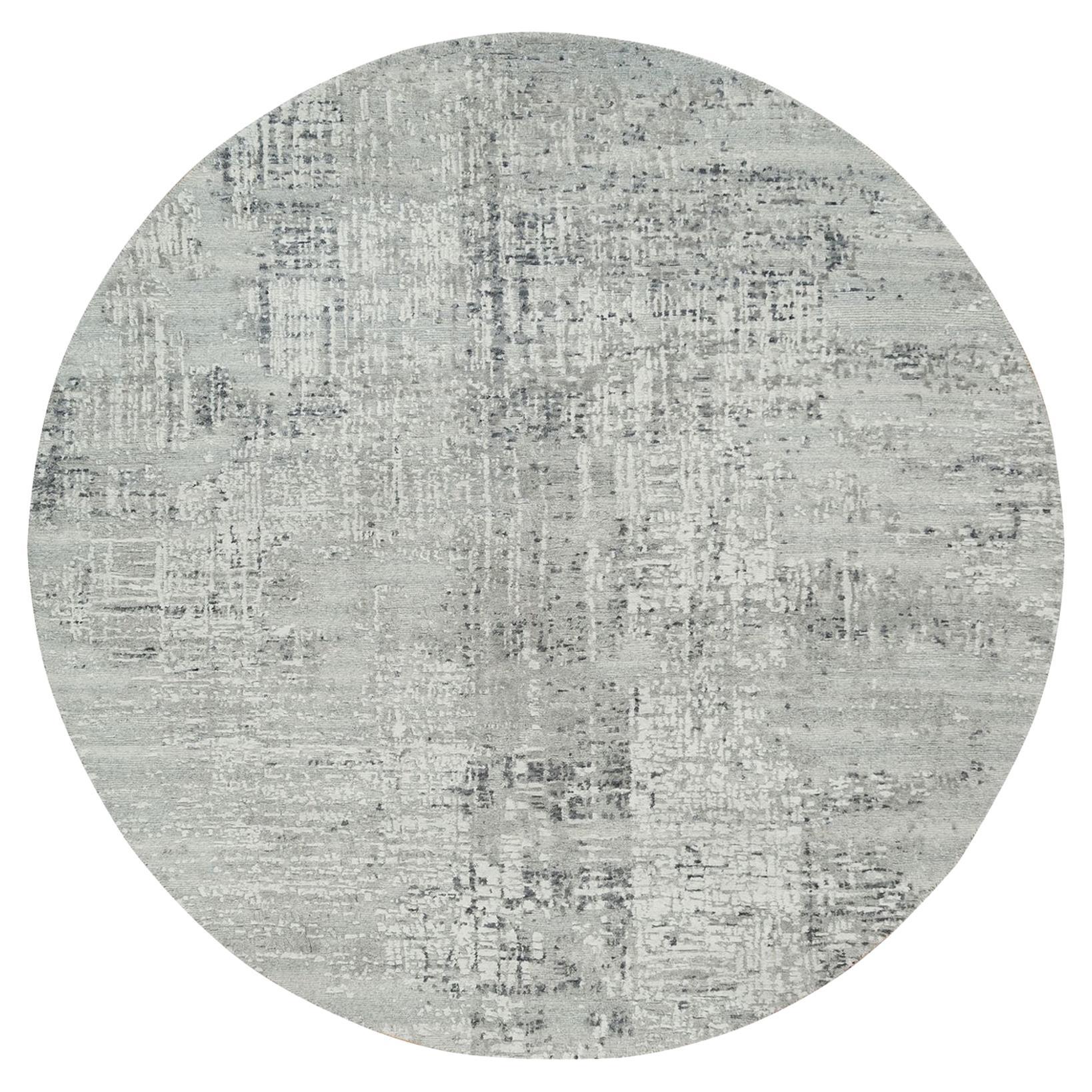 6'1"x6'1" Light Gray Modern Design Natural Wool Hand Knotted Round Oriental Rug