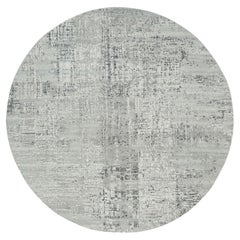 6'1 "x6'1" Grigio Chiaro Design Modern Lana Naturale Annodato a Mano Tappeto Orientale Rotondo