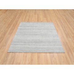 6'1 "x6'1" Platin Grau Ungefärbt Natürliche Wolle Modernes Design Handgewobener Quadratischer Teppich