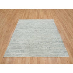 6'1"x6'2" Ivory Modern Design Undyed Natural Wool Hand Knotted Square Rug