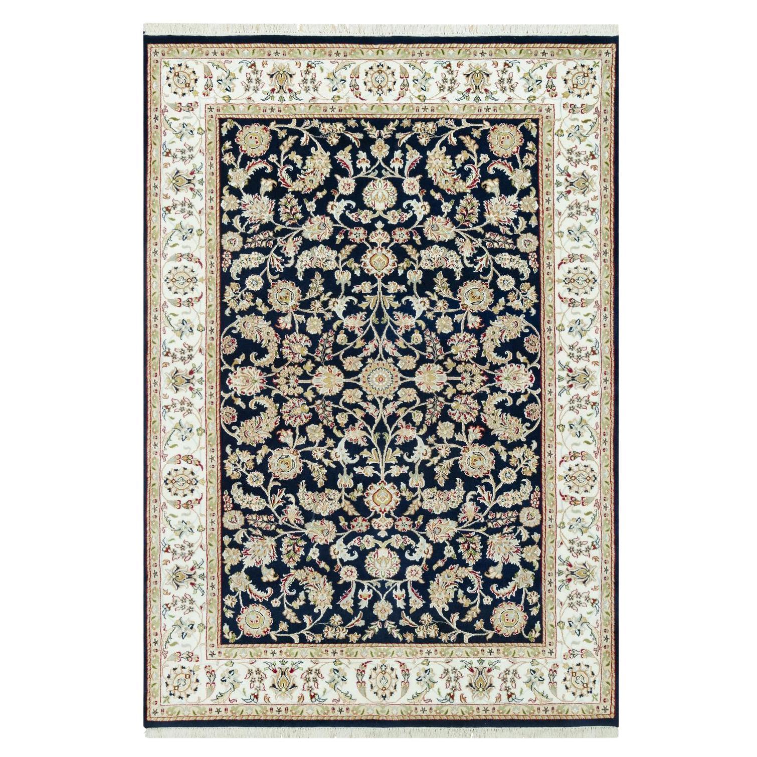 6
1 "x8
10" Big Stone Blau Nain Blume Design Hand geknüpft Wolle Orientteppich