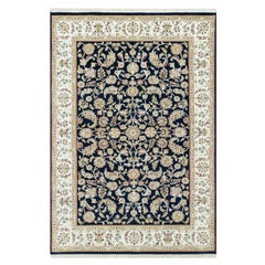 6'1"x8'10" Big Stone Blue Nain Flower Design Hand Knotted Wool Oriental Rug