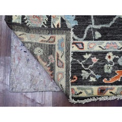 6'1"x8'10" Black Afghan Angora Oushak Leaf Design Hand Knotted Wool Oriental Rug