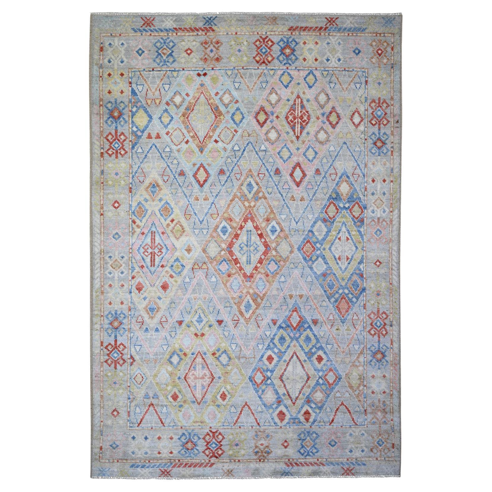 6'1 "x8'10" Bunte handgeknüpfte anatolische Dorf inspirierte reine Wolle Teppich