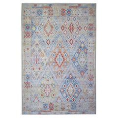 6'1"x8'10" Colorful, Hand Knotted Anatolian Village Inspired Pure Wool Rug
