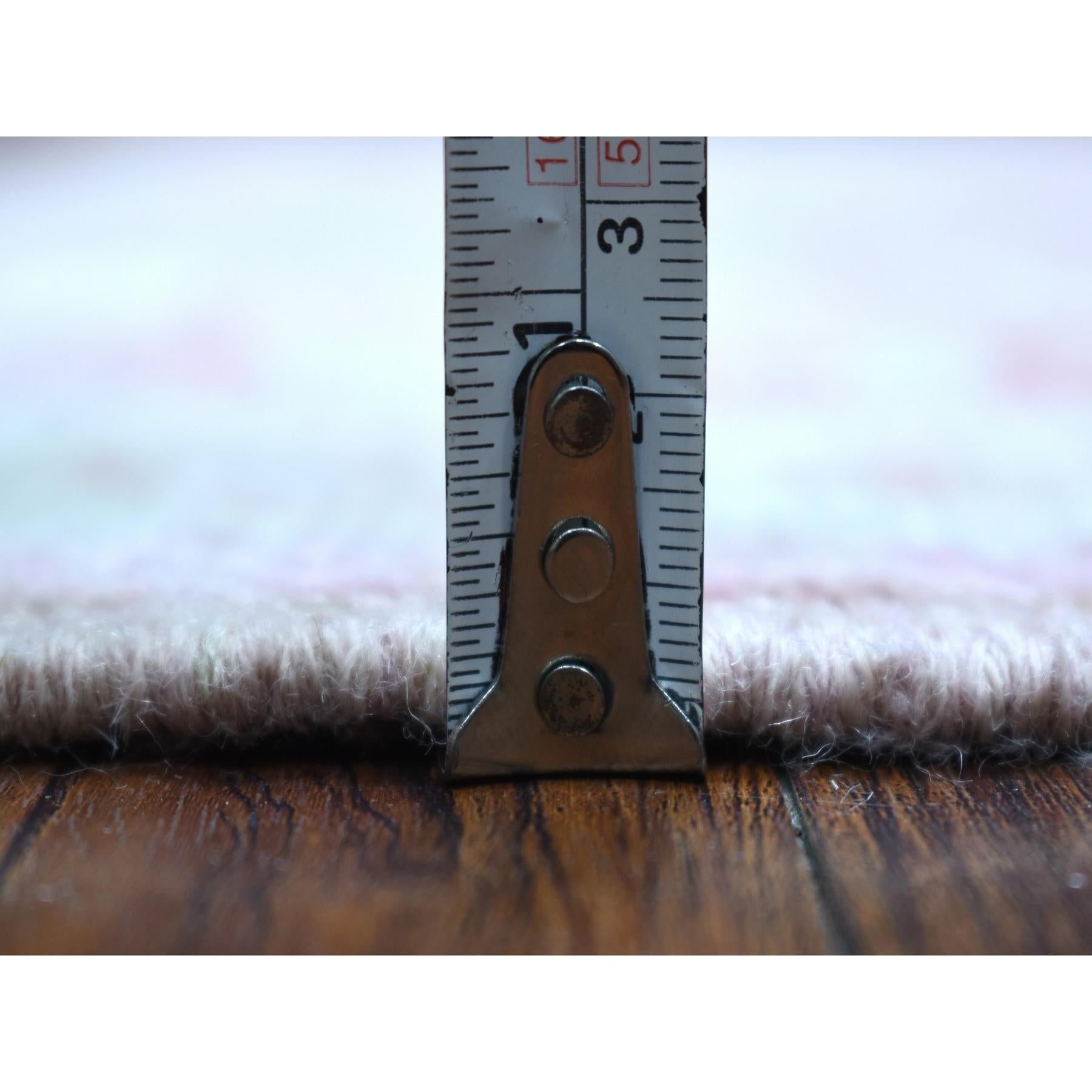 Alfombra Oriental Anudada a Mano de Lana Angora Oushak Rosa Coral 6'1 