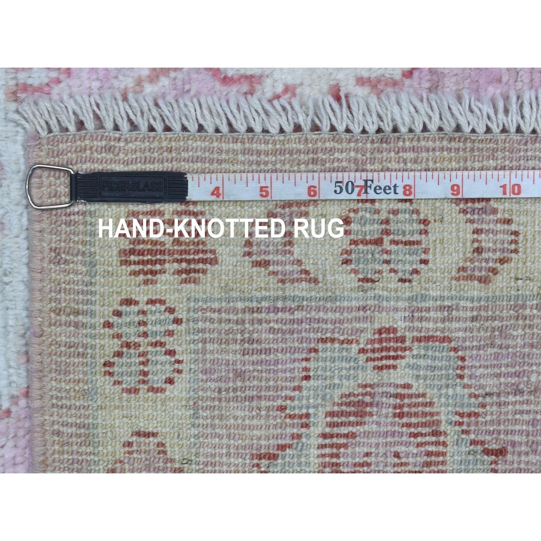 Alfombra Oriental Anudada a Mano de Lana Angora Oushak Rosa Coral 6'1 