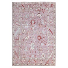 6'1"x8'10" Coral Pink Angora Oushak Wool Hand Knotted Oriental Rug
