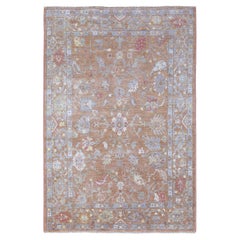 6'1 "x8'10" Tappeto Honey Brown Angora Oushak Flower Design annodato a mano 100% Lana