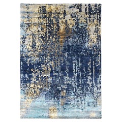 6'1"x8'10" Honorable Blue Wool and Silk Persian Knot Hand Knotted Oriental Rug