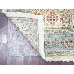 6'1"x8'10" Ivory 14th Century Mamluk Dynasty Pattern Hand Knotted Pure Wool Rug