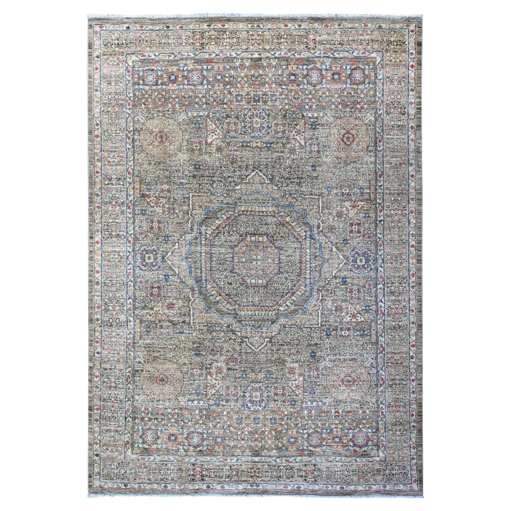 6
1"x8
10" Nickel Gray Pre Historic Mamluk Hand Knotted Pure Wool Oriental Rug For Sale