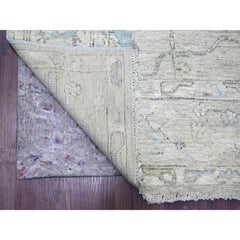 6'1"x8'10" Pastel Gray Afghan Angora Oushak Leaf Design Hand Knotted Wool Rug