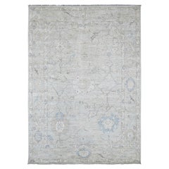 6'1"x8'10" Pastel Gray Afghan Angora Oushak Leaf Design Hand Knotted Wool Rug