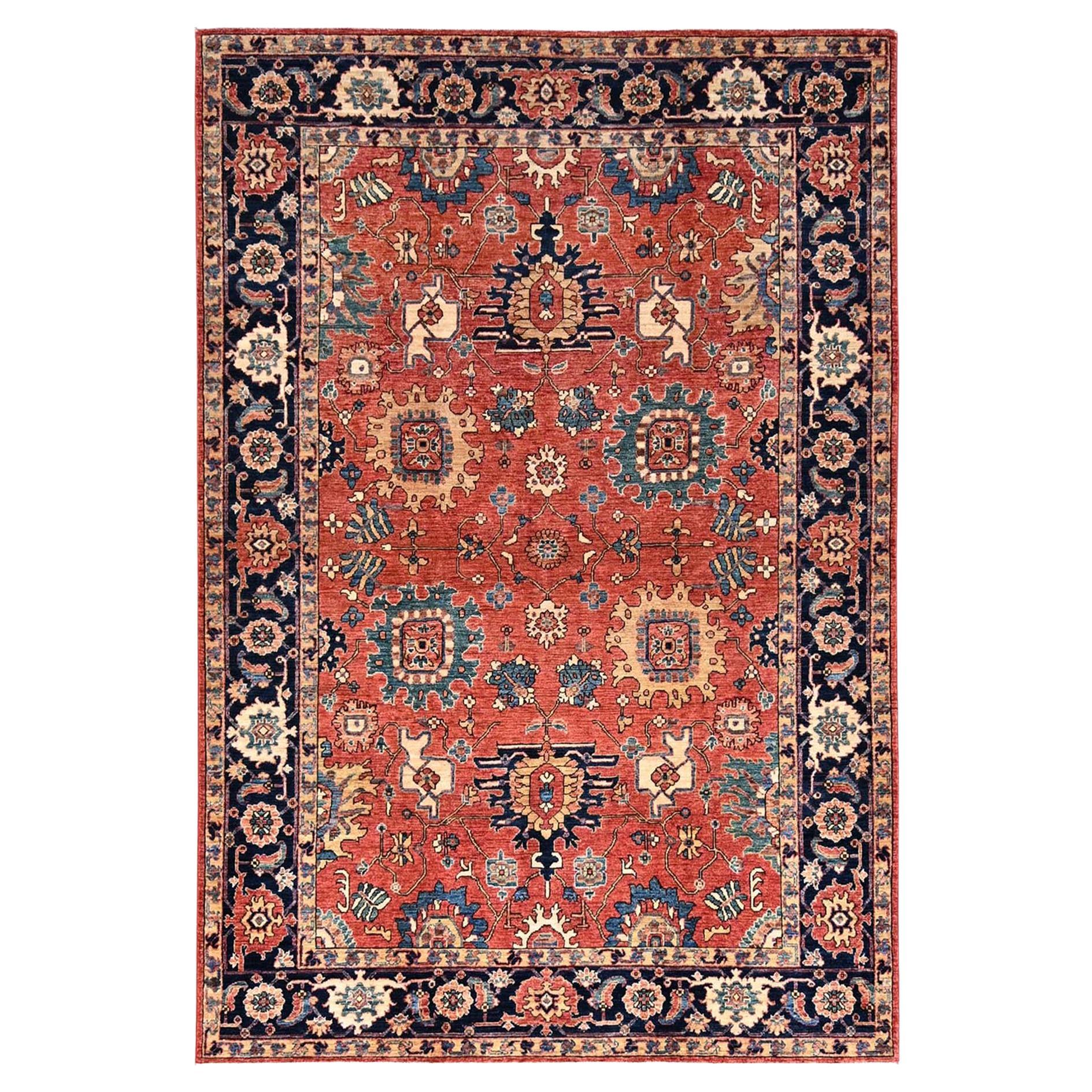 6'1"x8'10" Red Heris All Over Design Ghazni Wool Hand Knotted Oriental Rug
