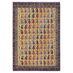 6'1"x8'10" Yellow Afghan Ersari Caucasian Design Revival Hand Knotted Wool Rug
