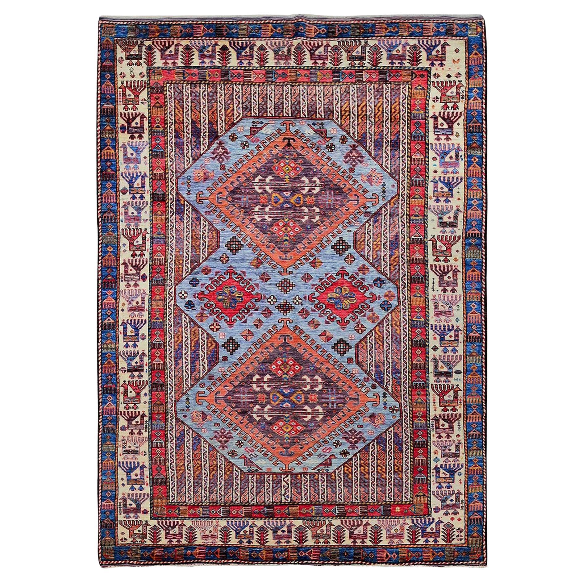 6'1 "x8'4" Dusk Purple Afghan Caucasian Design Revival Tapis en laine doux noué à la main en vente