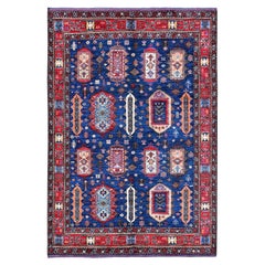 6'1 "x8'5" Blauer afghanischer Ersari mit kaukasischem Design Revival handgeknüpfter Wollteppich