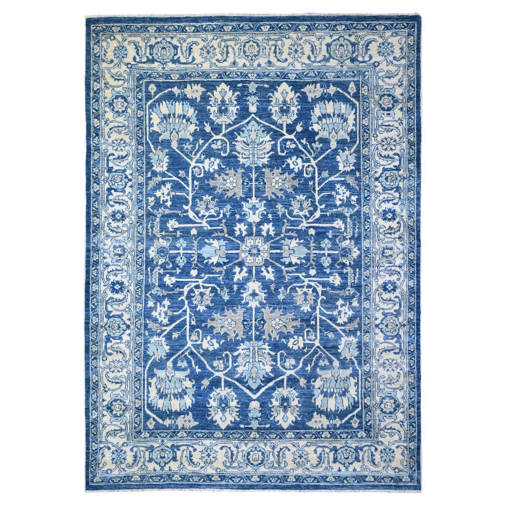 6'1"x8'6" Sapphire Blue, Organic Wool Hand Knotted, Finer Peshawar Rug