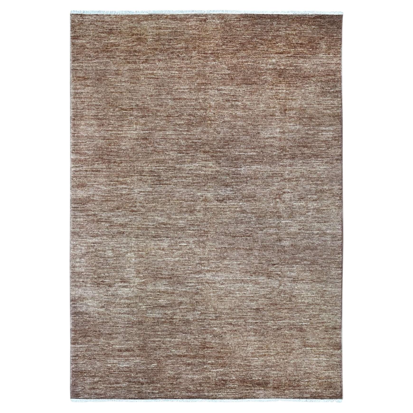 6'1"x8'8" Bole Brown Plain Solid Pattern Hand Knotted Ghazni Wool Oriental Rug