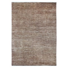 6'1"x8'8" Bole Brown Plain Solid Pattern Hand Knotted Ghazni Wool Oriental Rug