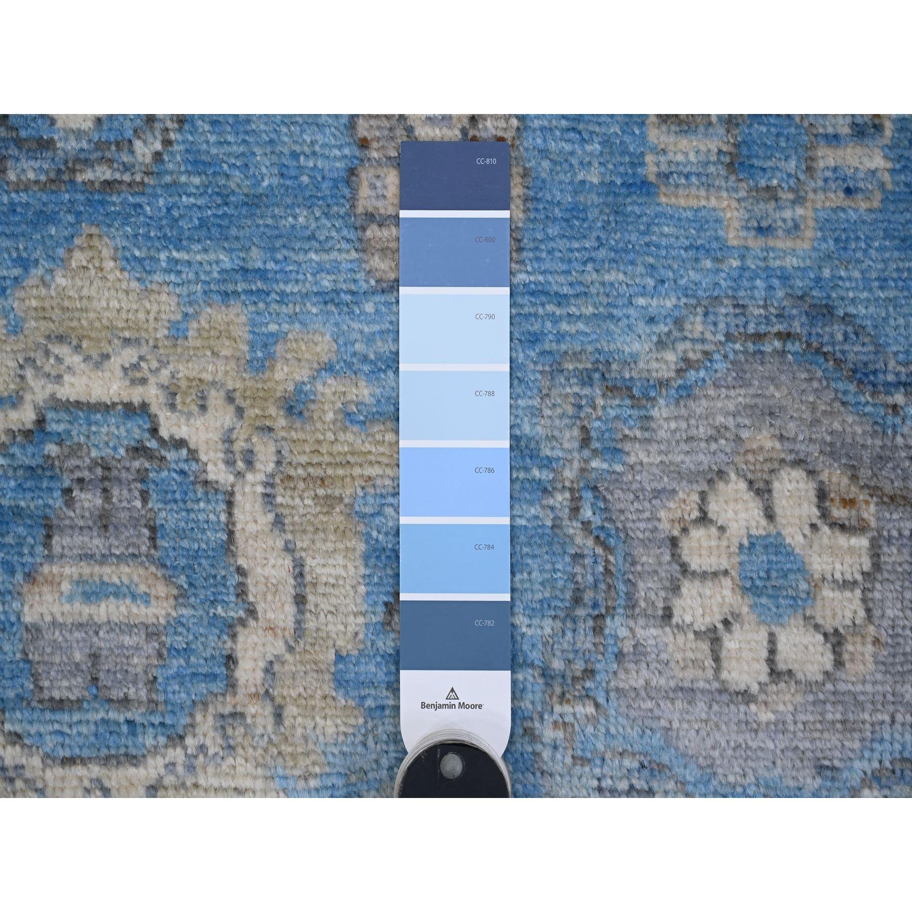 Afghano Tappeto orientale Carolina Blue Afghan Angora Oushak Wool Foundation in vendita
