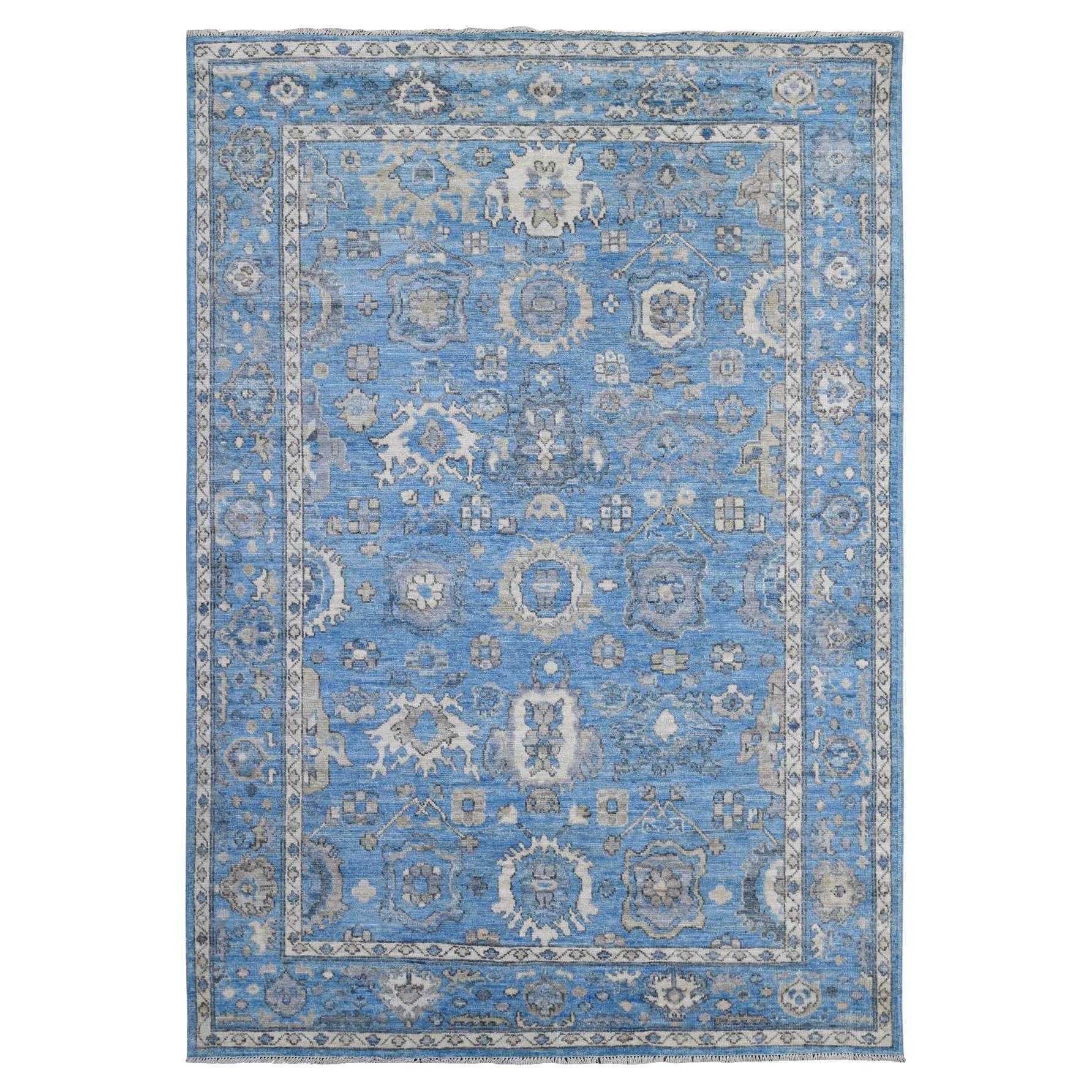6'1 "x8'8" Carolina Blue Afghan Angora Oushak Wool Foundation Tapis d'Orient